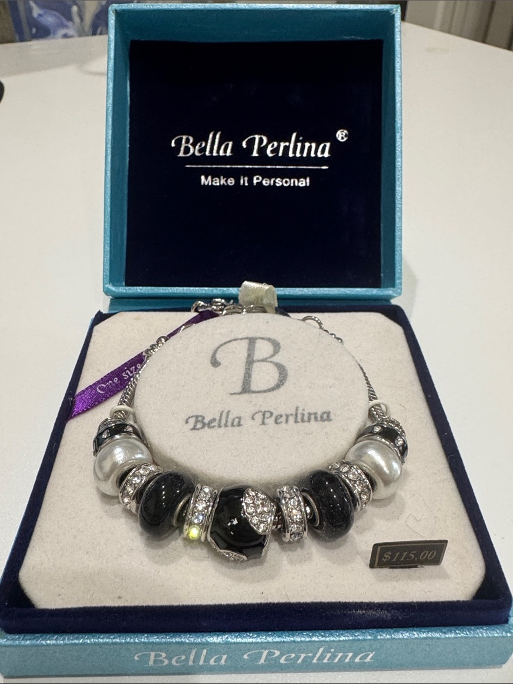 bella Perlina Black, Silver and White Bead Bracelet